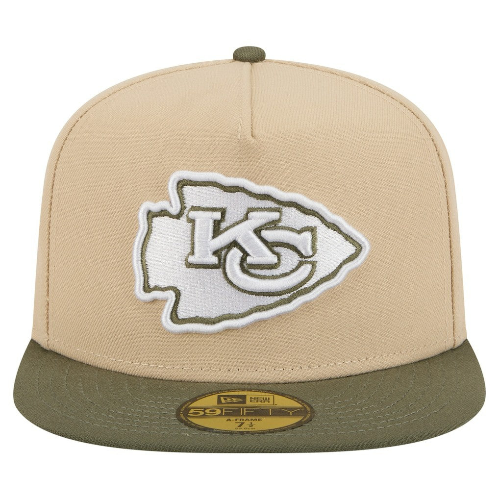 Kansas City Chiefs New Era Color Pack A-Frame 59FIFTY Fitted Hat - Light Beige/Olive on sale