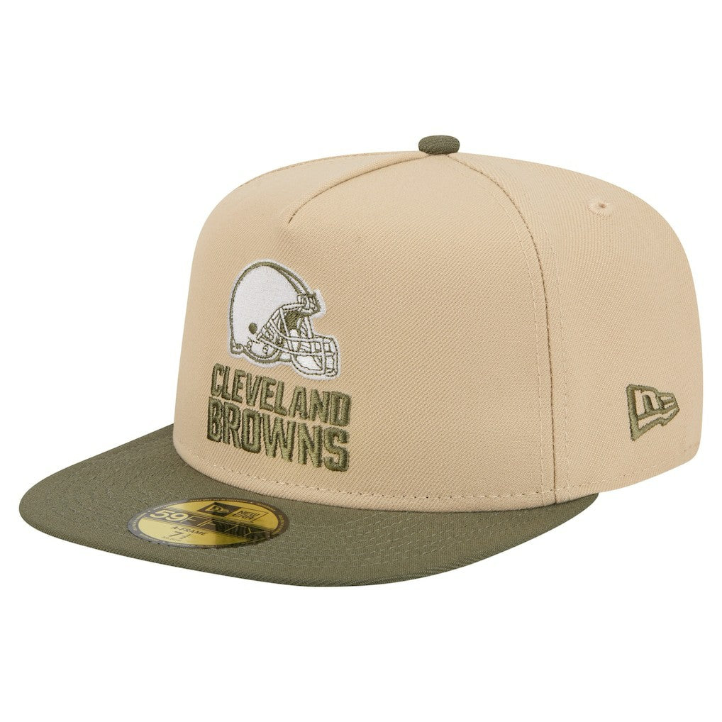 Cleveland Browns New Era Color Pack A-Frame 59FIFTY Fitted Hat - Beige/Olive cheap