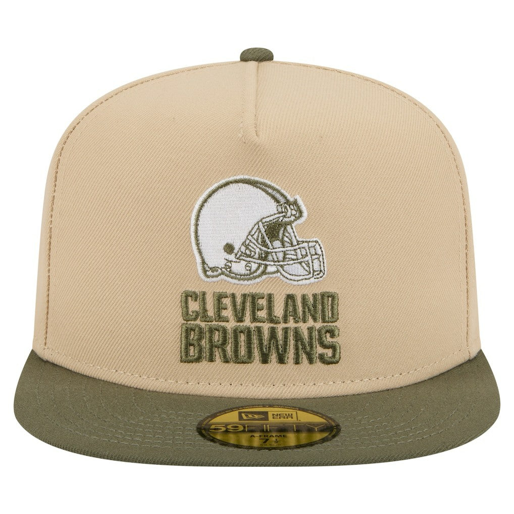 Cleveland Browns New Era Color Pack A-Frame 59FIFTY Fitted Hat - Beige/Olive cheap
