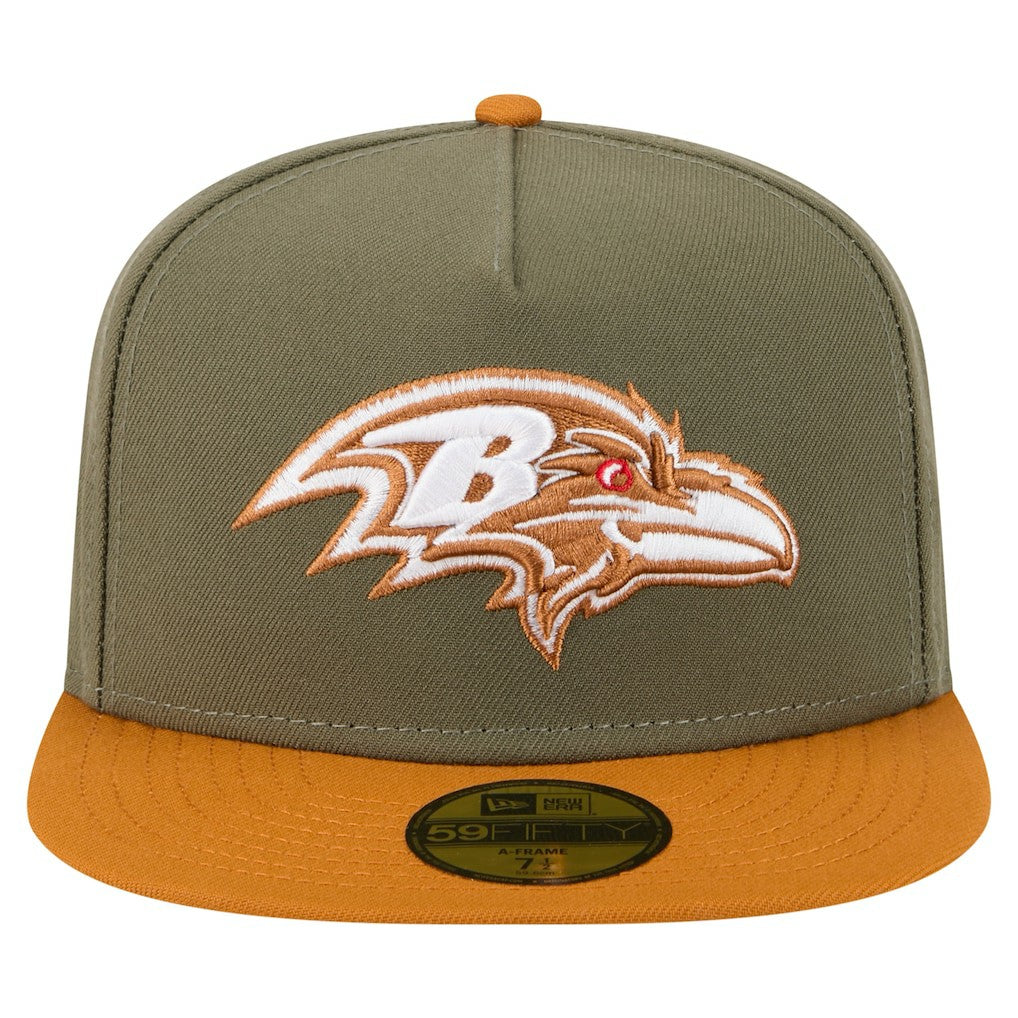 Baltimore Ravens New Era Color Pack A-Frame 59FIFTY Fitted Hat - Olive/Brown on sale