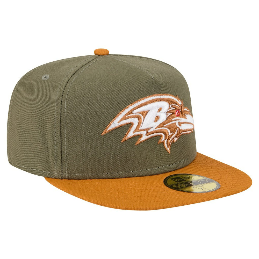 Baltimore Ravens New Era Color Pack A-Frame 59FIFTY Fitted Hat - Olive/Brown on sale