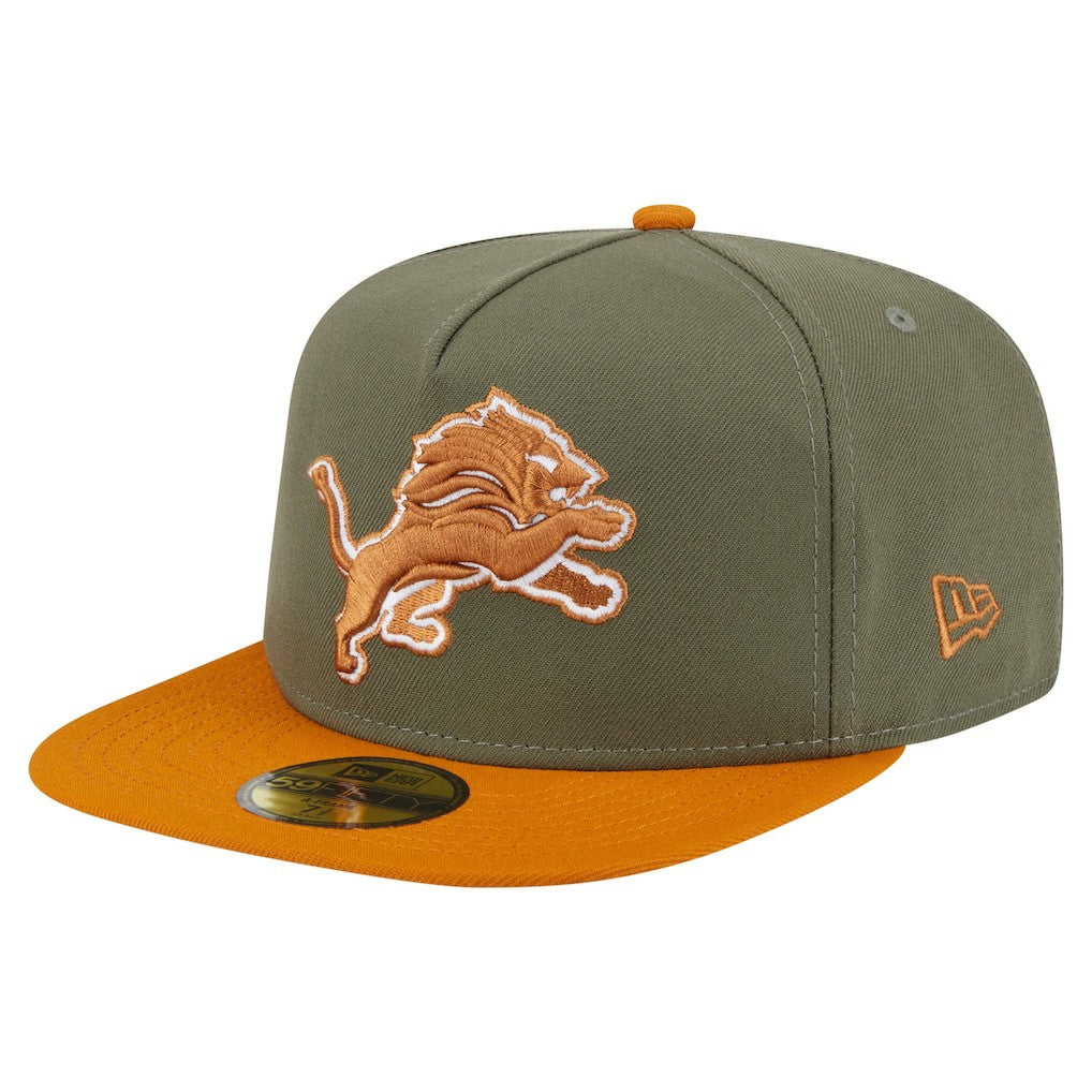 Detroit Lions New Era Color Pack A-Frame 59FIFTY Fitted Hat - Olive/Brown sale