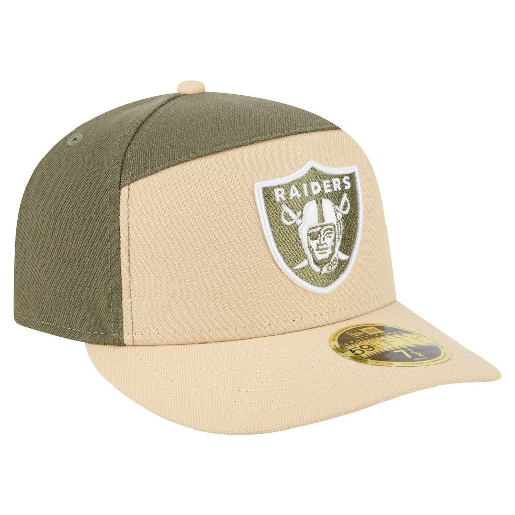 Las Vegas Raiders New Era Two-Tone Color Pack Split Panel 59FIFTY Fitted Hat - Light Beige/Olive on sale