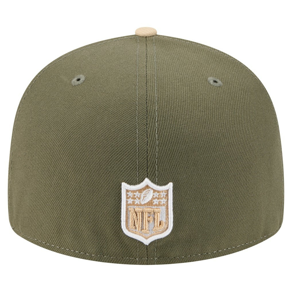 Las Vegas Raiders New Era Two-Tone Color Pack Split Panel 59FIFTY Fitted Hat - Light Beige/Olive on sale