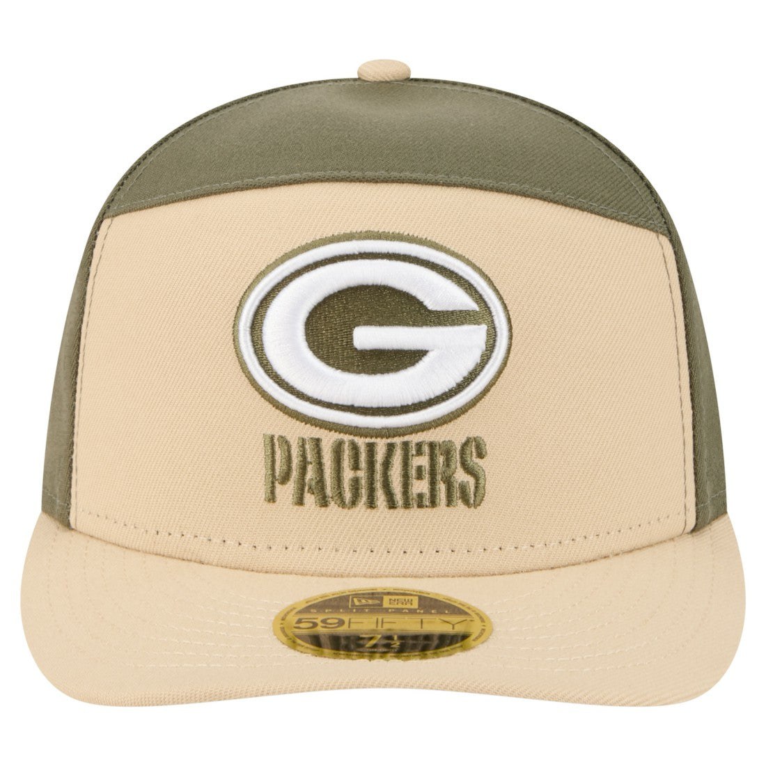 Green Bay Packers New Era Two-Tone Color Pack Split Panel 59FIFTY Fitted Hat - Light Beige/Olive discount