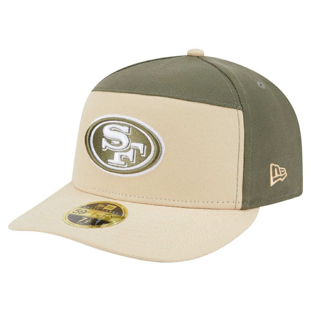 San Francisco 49ers New Era Two-Tone Color Pack Split Panel 59FIFTY Fitted Hat - Light Beige/Olive for sale