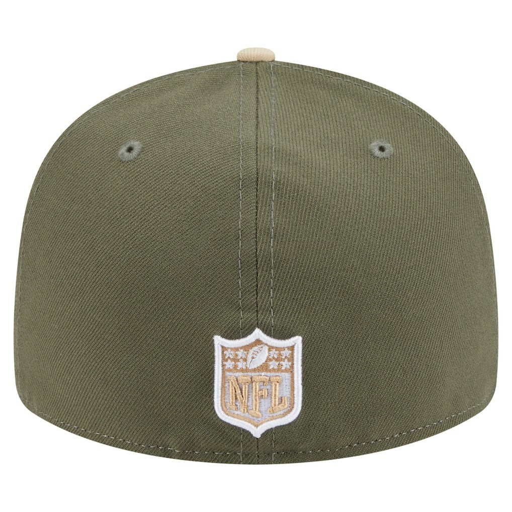 San Francisco 49ers New Era Two-Tone Color Pack Split Panel 59FIFTY Fitted Hat - Light Beige/Olive for sale