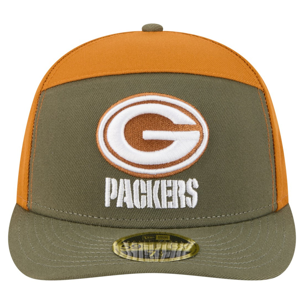 Green Bay Packers New Era Two-Tone Color Pack Split Panel 59FIFTY Fitted Hat - Olive/Brown for sale