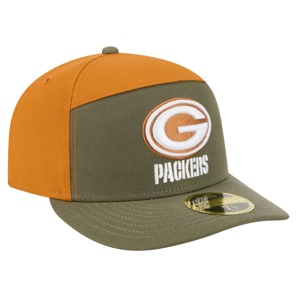 Green Bay Packers New Era Two-Tone Color Pack Split Panel 59FIFTY Fitted Hat - Olive/Brown for sale