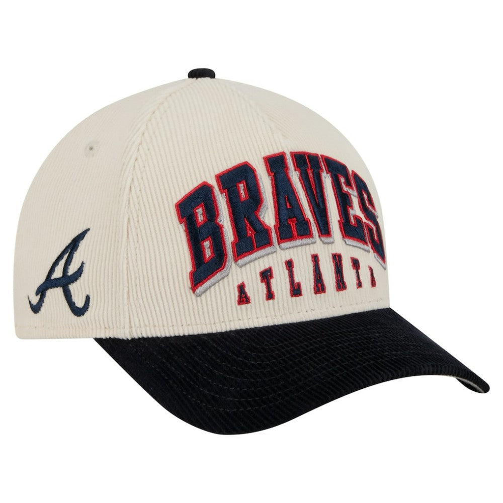Atlanta Braves Sided Corduroy 9FORTY A-Frame Adjustable Hat Cream/Navy