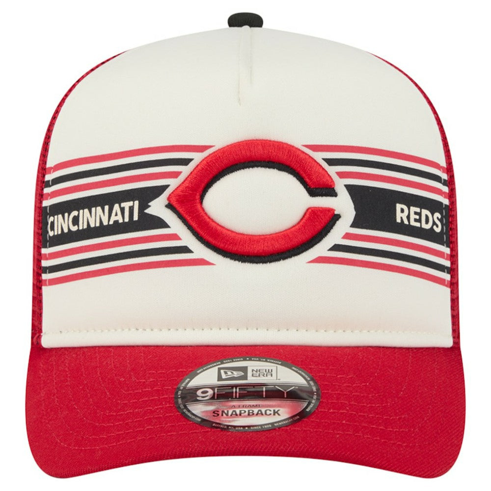 Cincinnati Reds Banner A-Frame 9FIFTY Trucker Snapback Hat Cream/Red