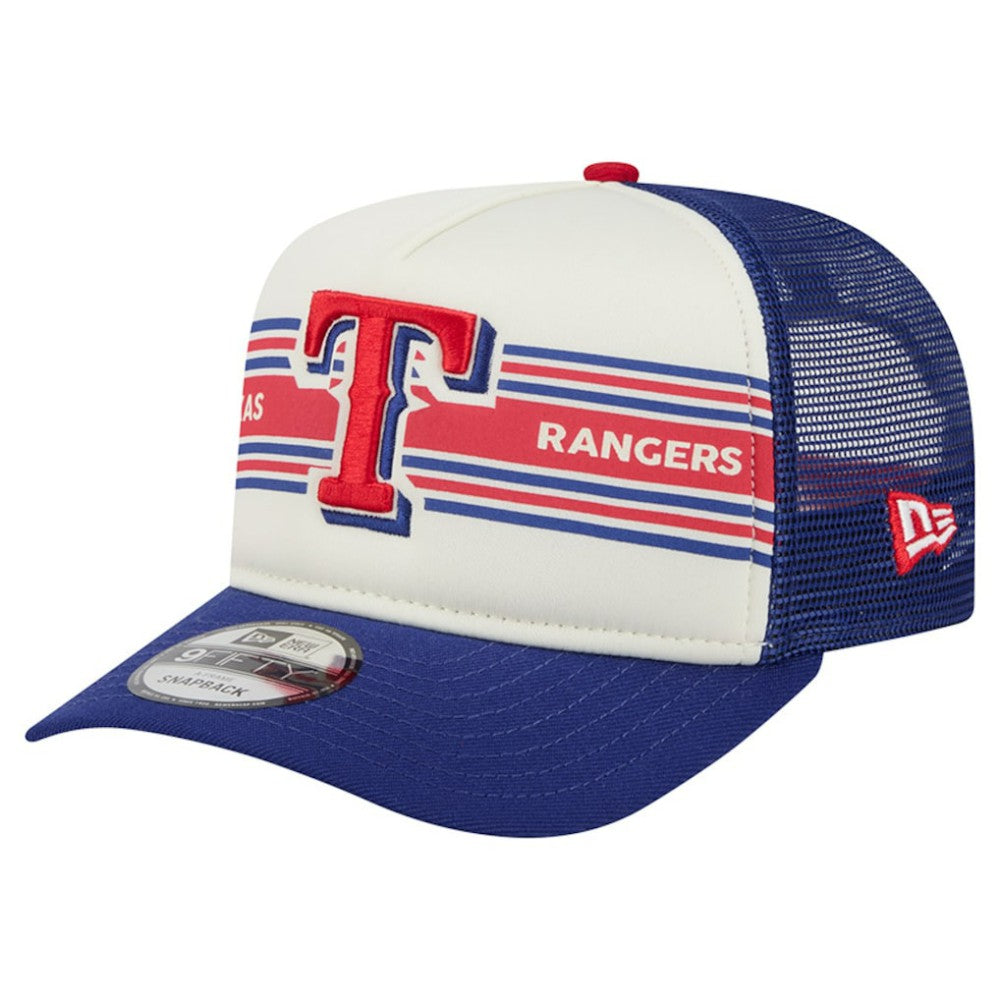 Texas Rangers Banner A-Frame 9FIFTY Trucker Snapback Hat Cream/Royal