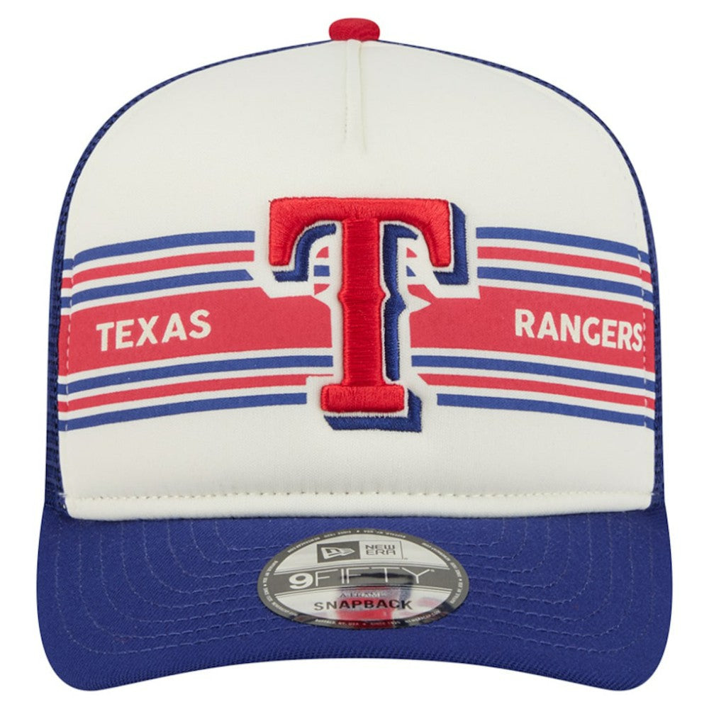 Texas Rangers Banner A-Frame 9FIFTY Trucker Snapback Hat Cream/Royal