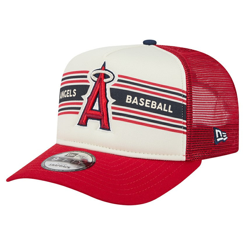 Los Angeles Angels Banner A-Frame 9FIFTY Trucker Snapback Hat Cream/Red