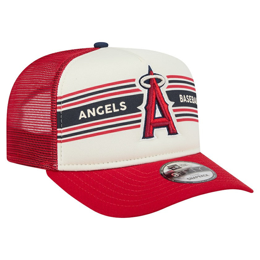 Los Angeles Angels Banner A-Frame 9FIFTY Trucker Snapback Hat Cream/Red
