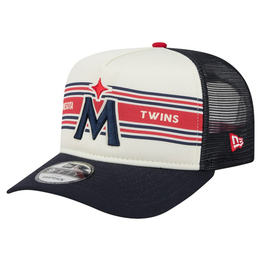 Minnesota Twins Banner A-Frame 9FIFTY Trucker Snapback Hat Cream/Navy