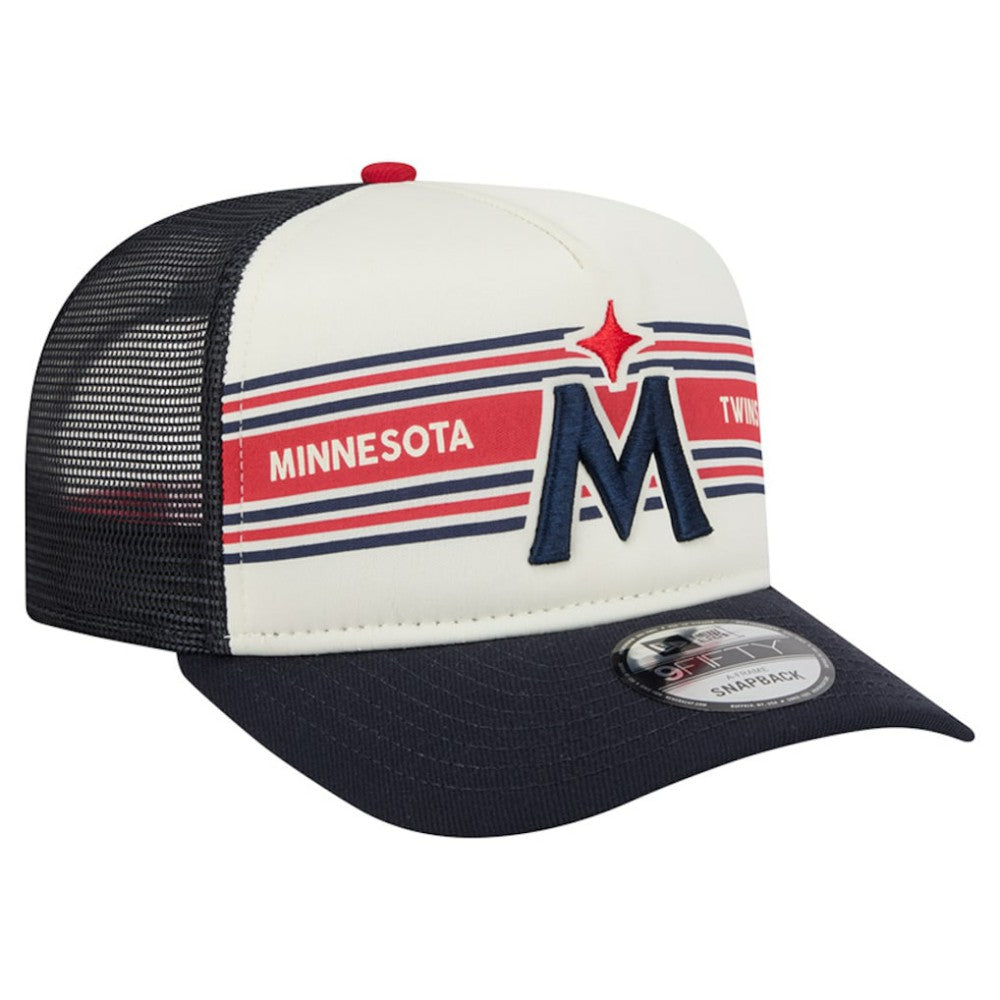 Minnesota Twins Banner A-Frame 9FIFTY Trucker Snapback Hat Cream/Navy