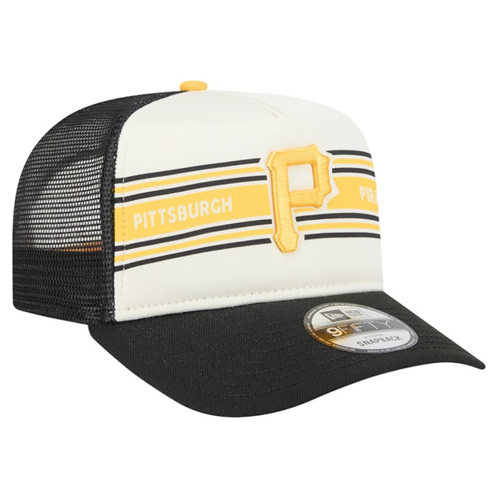 Pittsburgh Pirates Banner A-Frame 9FIFTY Trucker Snapback Hat Cream/Black