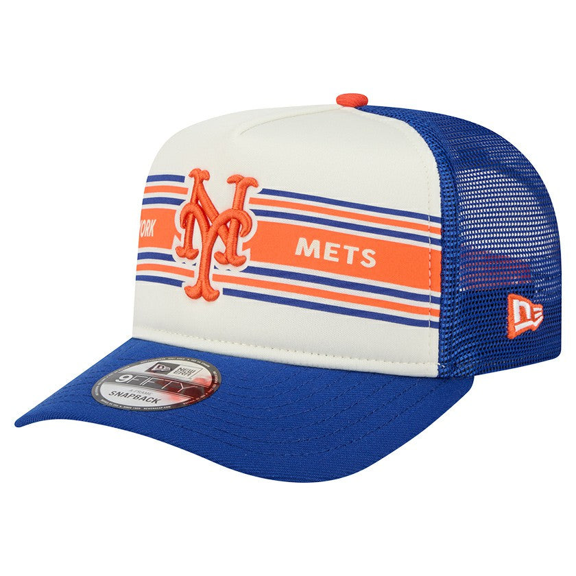 New York Mets Banner A-Frame 9FIFTY Trucker Snapback Hat Cream/Royal