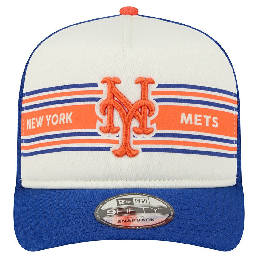 New York Mets Banner A-Frame 9FIFTY Trucker Snapback Hat Cream/Royal