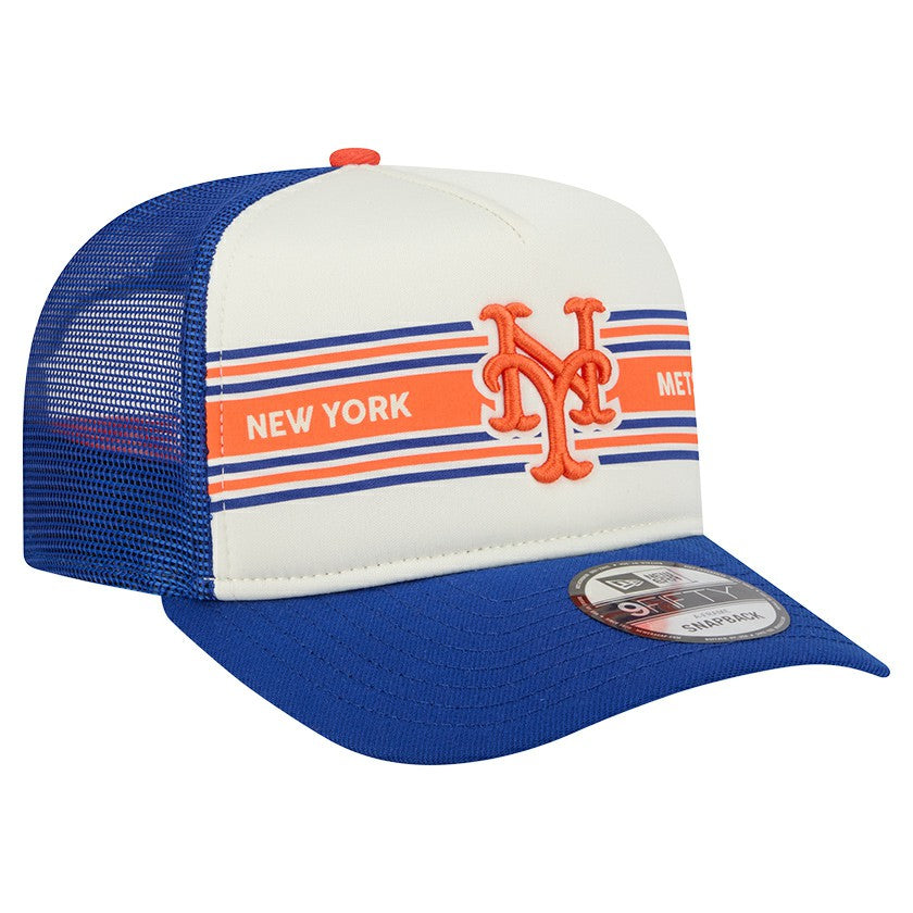 New York Mets Banner A-Frame 9FIFTY Trucker Snapback Hat Cream/Royal