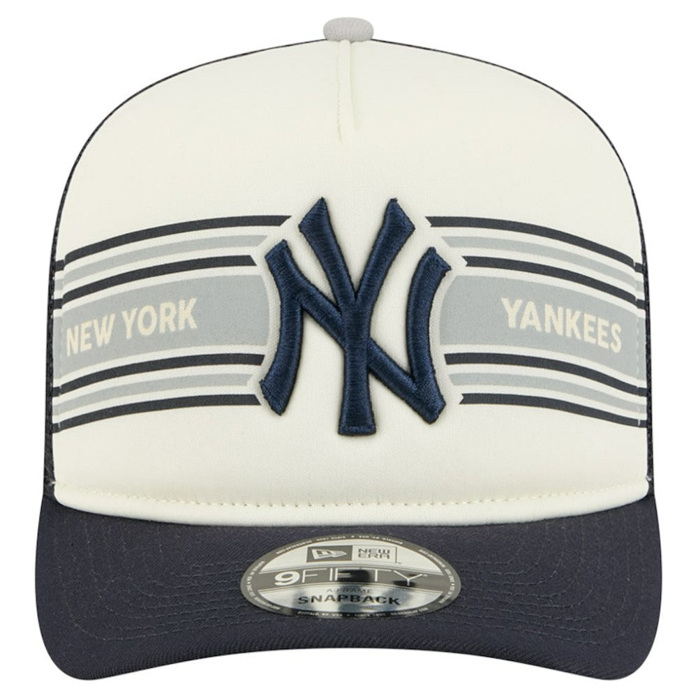 New York Yankees Banner A-Frame 9FIFTY Trucker Snapback Hat Cream/Navy