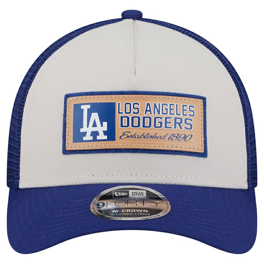 Los Angeles Dodgers Text A-Frame Trucker 9FORTY Hat Stone/Royal
