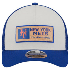 New York Mets Text A-Frame Trucker 9FORTY Hat Stone/Royal