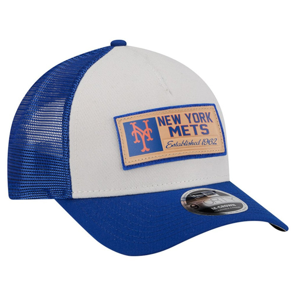 New York Mets Text A-Frame Trucker 9FORTY Hat Stone/Royal