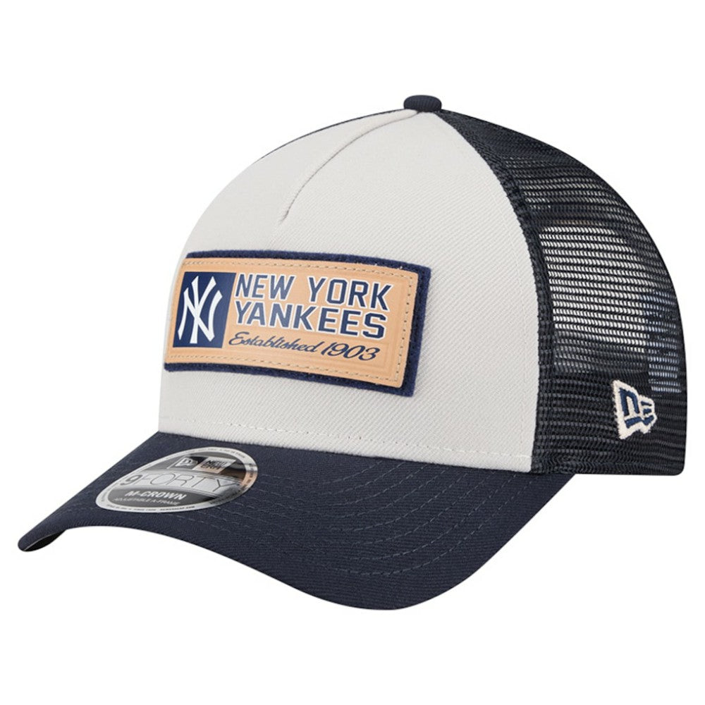 New York Yankees Text A-Frame Trucker 9FORTY Hat Stone/Navy