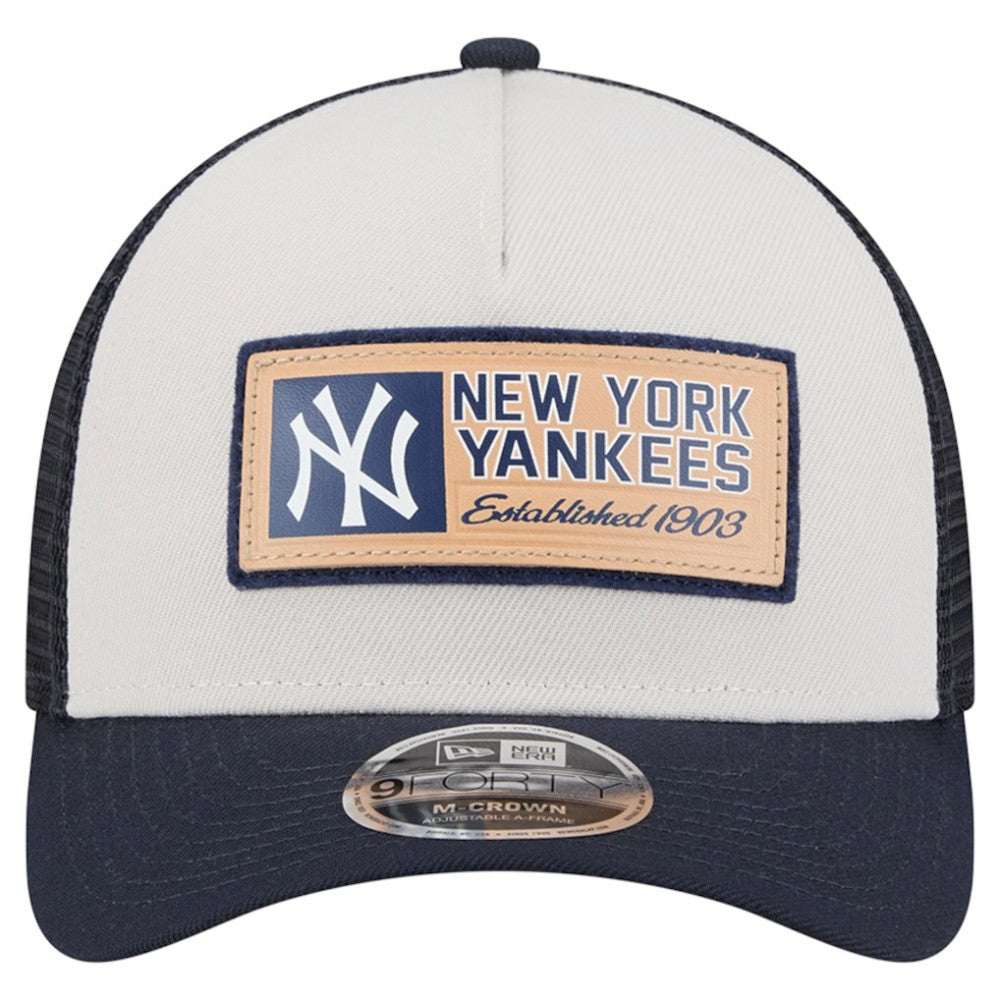 New York Yankees Text A-Frame Trucker 9FORTY Hat Stone/Navy