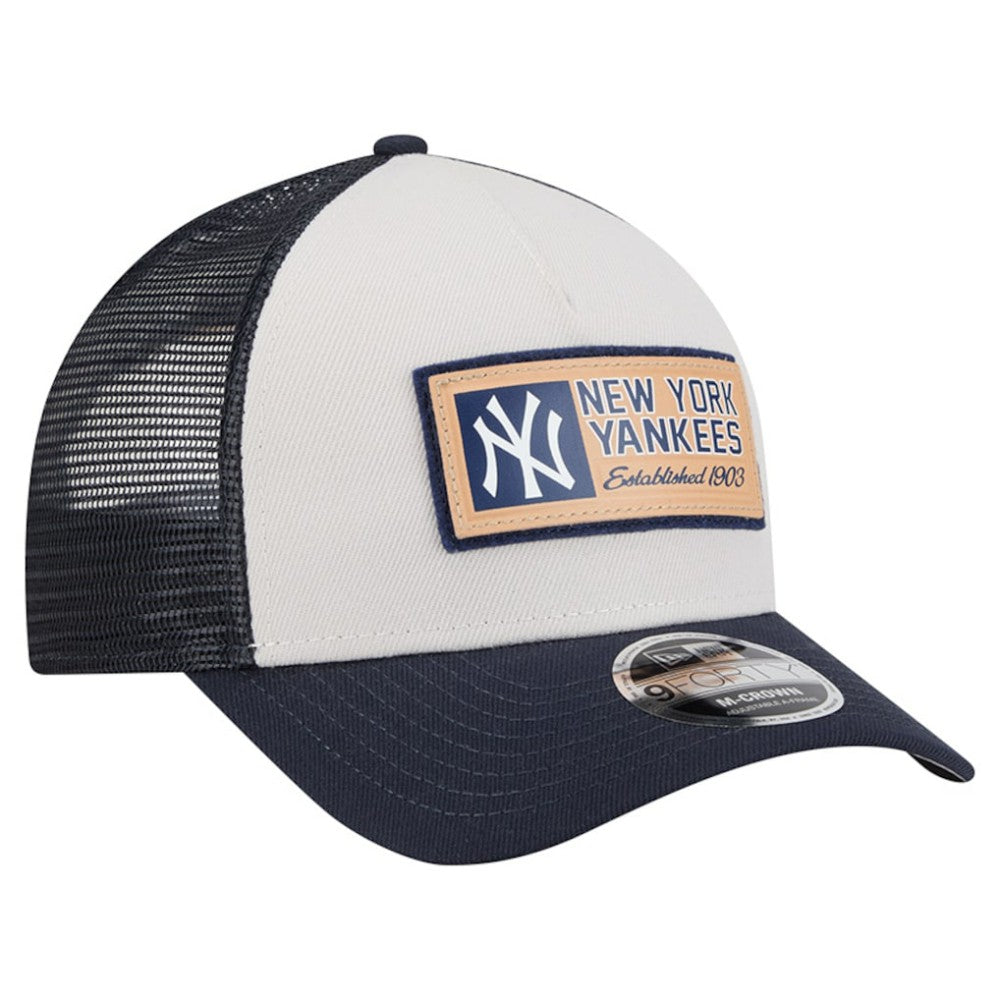 New York Yankees Text A-Frame Trucker 9FORTY Hat Stone/Navy