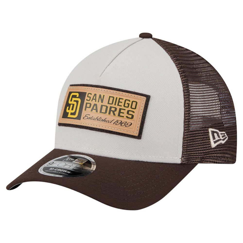 San Diego Padres Text A-Frame Trucker 9FORTY Hat Stone/Brown