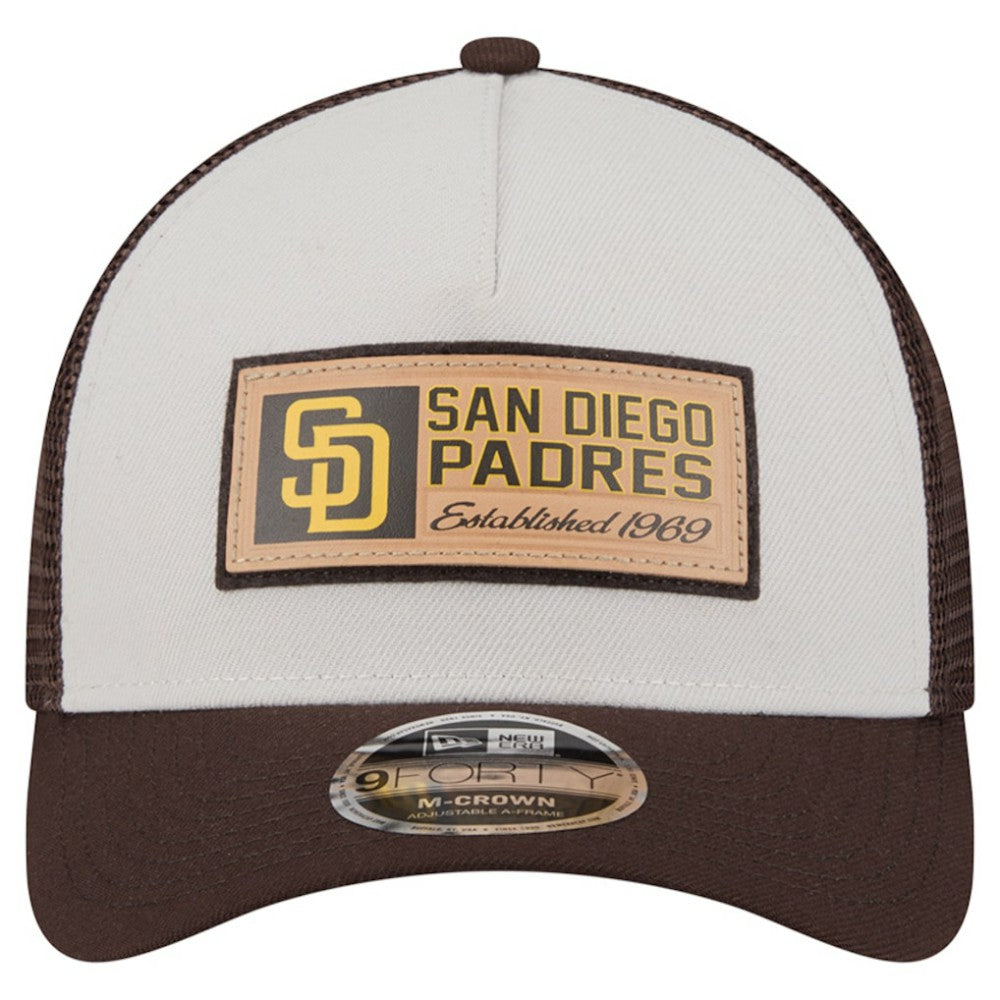 San Diego Padres Text A-Frame Trucker 9FORTY Hat Stone/Brown