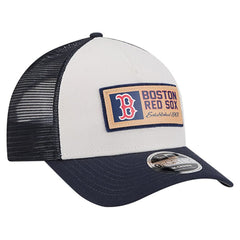 Boston Red Sox Text A-Frame Trucker 9FORTY Hat Stone/Navy