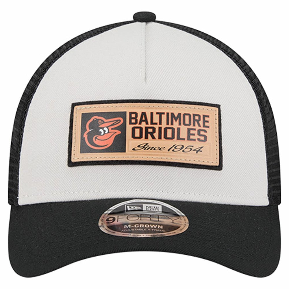 Baltimore Orioles Text A-Frame Trucker 9FORTY Hat Stone/Black