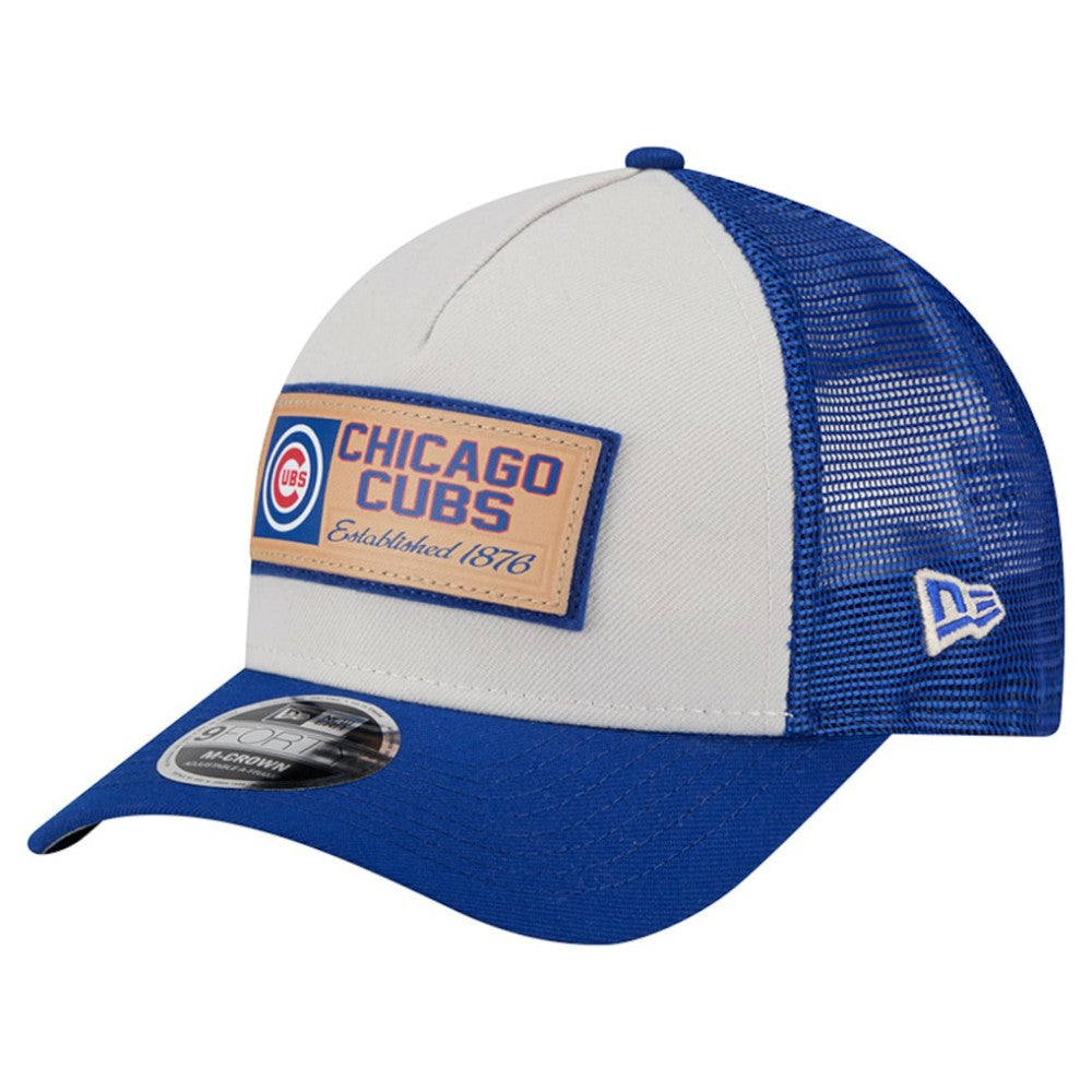 Chicago Cubs Text A-Frame Trucker 9FORTY Hat Stone/Royal