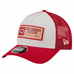 Cincinnati Reds Text A-Frame Trucker 9FORTY Hat Stone/Red