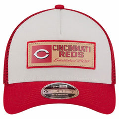 Cincinnati Reds Text A-Frame Trucker 9FORTY Hat Stone/Red