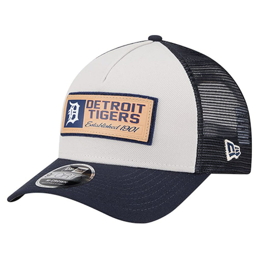 Detroit Tigers Text A-Frame Trucker 9FORTY Hat Stone/Navy