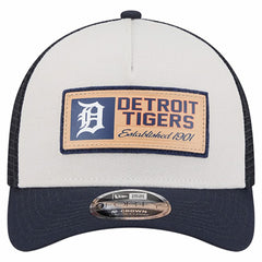 Detroit Tigers Text A-Frame Trucker 9FORTY Hat Stone/Navy