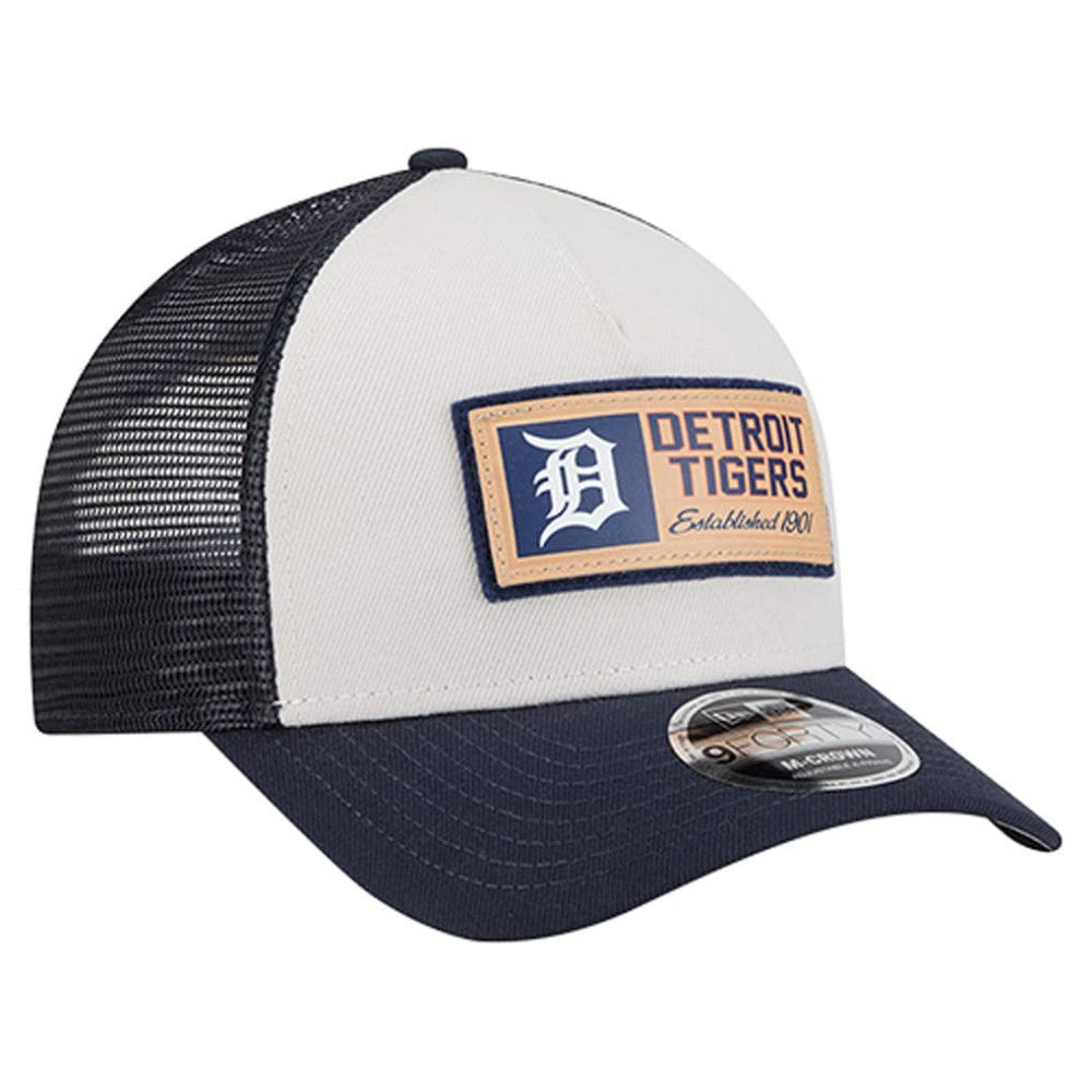 Detroit Tigers Text A-Frame Trucker 9FORTY Hat Stone/Navy