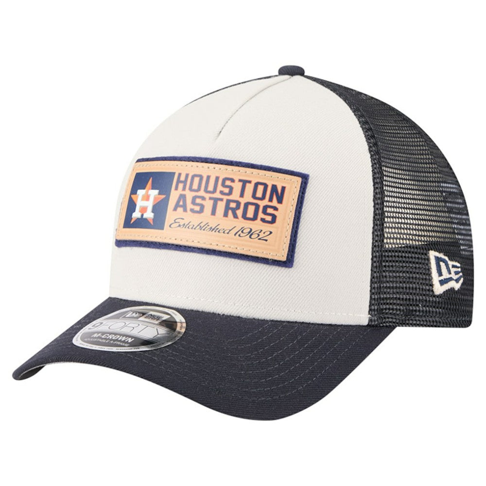 Houston Astros Text A-Frame Trucker 9FORTY Hat Stone/Navy