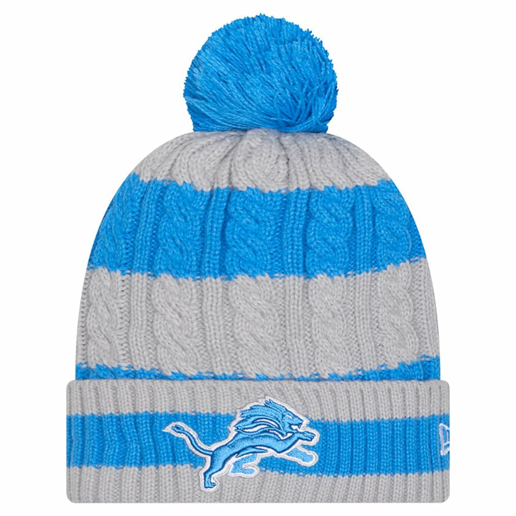 Detroit Lions New Era Women's Braided Cuffed Knit Hat with Pom - Blue for sale