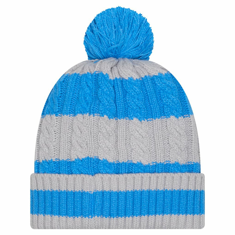 Detroit Lions New Era Women's Braided Cuffed Knit Hat with Pom - Blue for sale