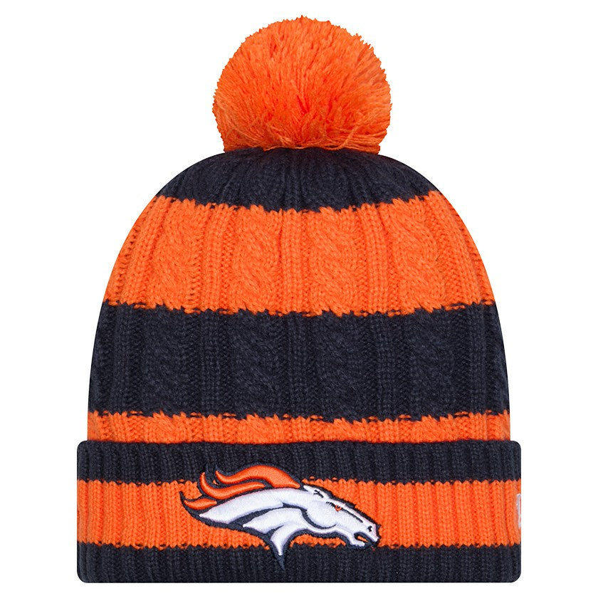 Denver Broncos New Era Women's Braided Cuffed Knit Hat with Pom - Orange on sale