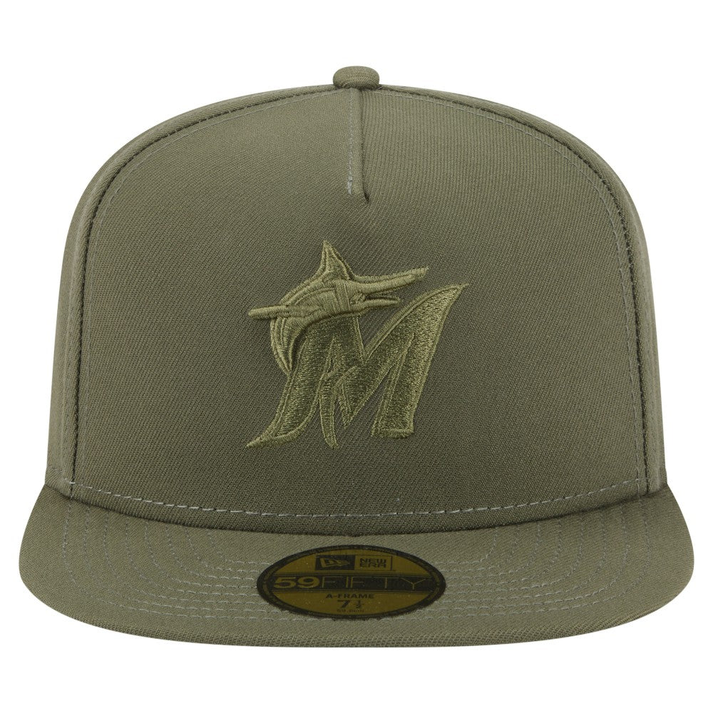Miami Marlins Color Pack A-Frame 59FIFTY Fitted Hat Olive