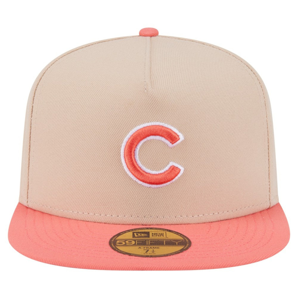 Chicago Cubs Two-Tone Color Pack A-Frame 59FIFTY Fitted Hat Light Beige/Coral