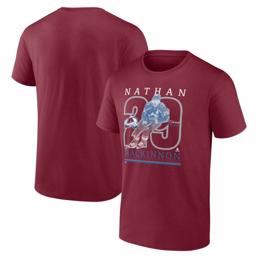 Nathan MacKinnon Colorado Avalanche Player Show T-Shirt - Burgundy T-shirts