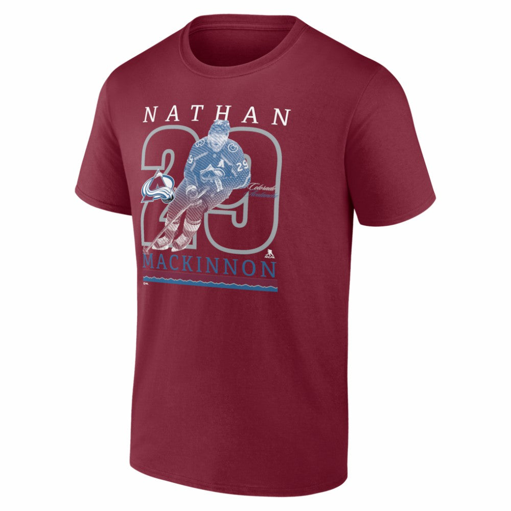 Nathan MacKinnon Colorado Avalanche Player Show T-Shirt - Burgundy T-shirts